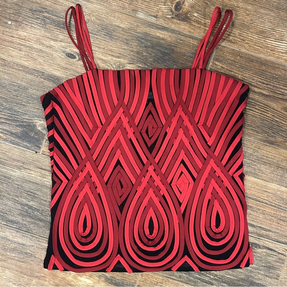 Obstinée Tops - Obstinée Y2K Red & Black Geometric Strappy Top | Size 8